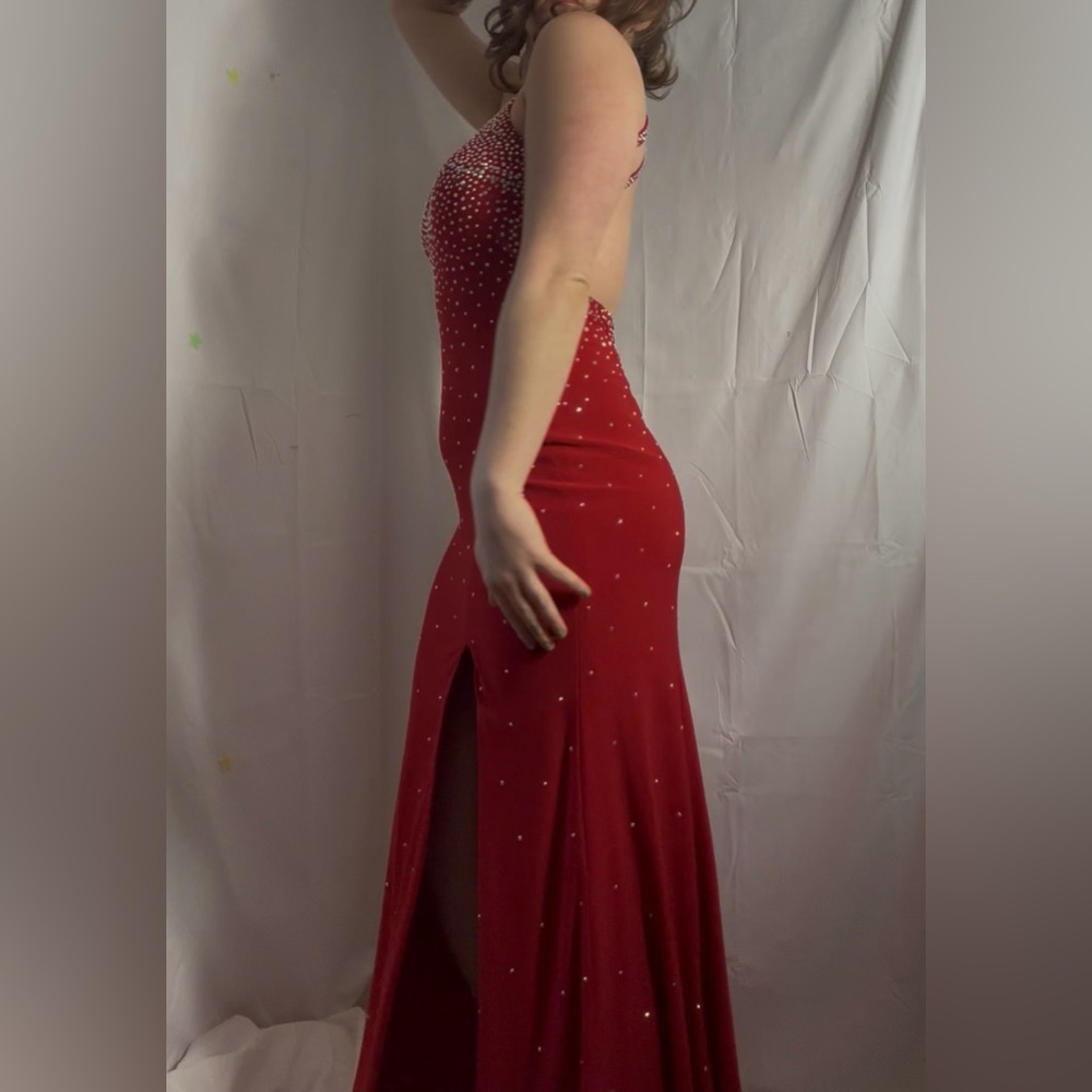 VTG 90s/Y2K Red Jeweled Open Back Full Length Formal Dress Size M-L - Picture 3 of 16